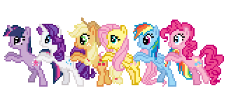 my little pony characters in a conga line